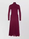 Alaïa Midi Dress With High Neck And Long Sleeves In Burgundy
