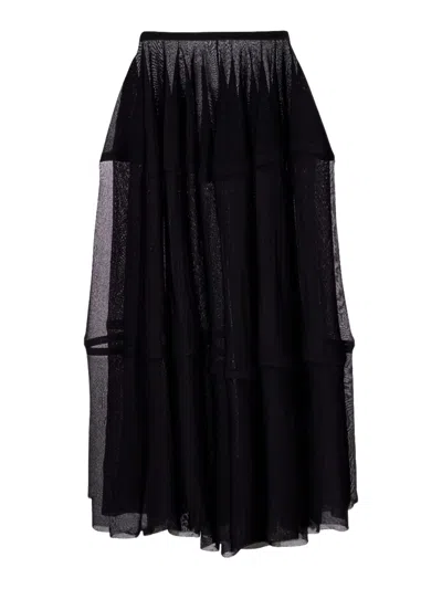 Alaïa Alaia Midi Length Semi-sheer Peplum Skirt With Elasticated High Waist In Black