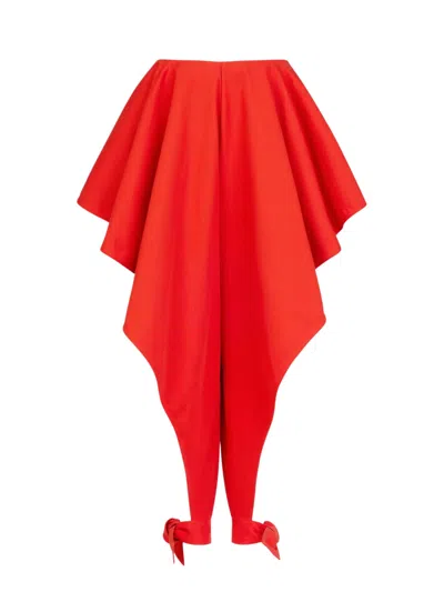 Alaïa Alaia Mid-rise Cotton Paneled Trousers With Ruffles And Self-tie Ankle Ties In Red