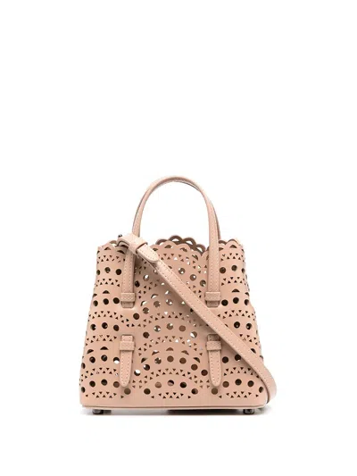 Alaïa Mina 16 Micro Leather Handbag In Beige