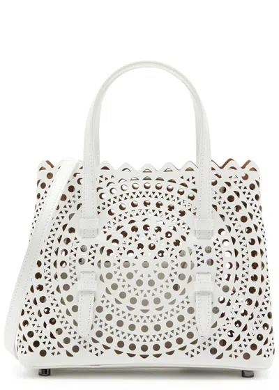 Alaïa Mina 20 Leather Top Handle Bag In White