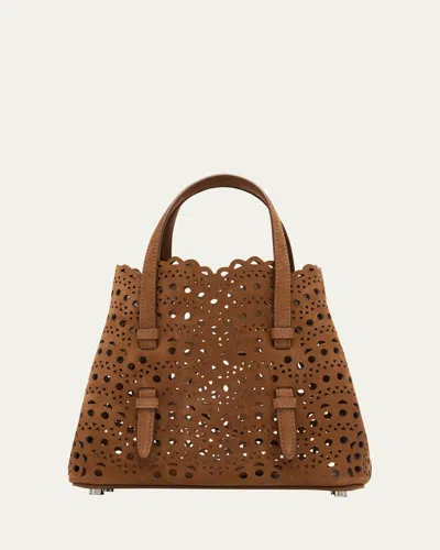 Alaïa Mina 20 Top-handle Bag In Perforated Suede In 731 Terre Dombre