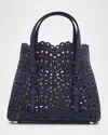 Alaïa Mina 20 Top-handle Bag In Perforated Suede In Blue