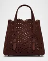 Alaïa Mina 20 Top-handle Bag In Perforated Suede In Burgundy