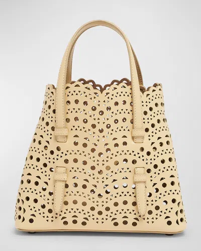 Alaïa Mina 20 Tote Bag In Vienne Wave Perforated Leather In Dune