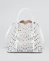 Alaïa Mina 20 Tote Bag In Vienne Wave Perforated Leather In White
