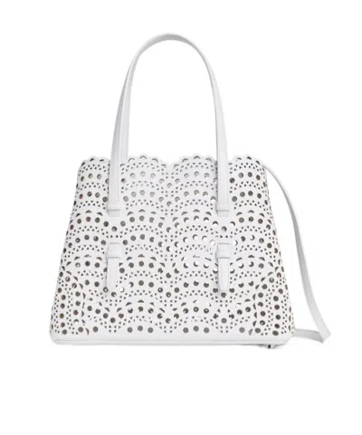 Alaïa Mina 25 Bag In Vienne Wave Calfskin In White