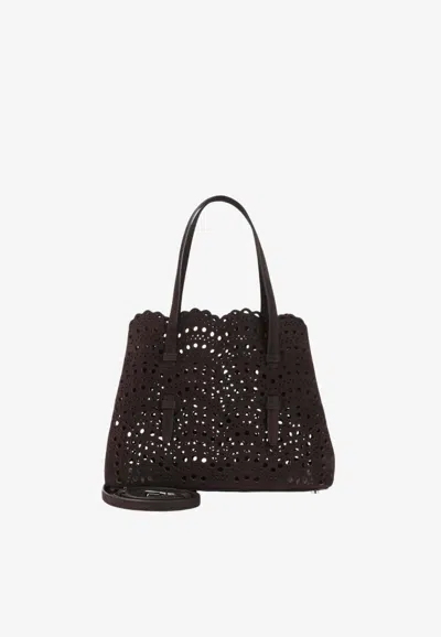 Alaïa Mina 25 Nubuck Leather Tote Bag In Dark Brown