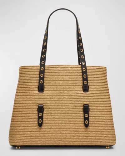 Alaïa Mina 25 Shoulder Bag In Paper Straw And Leather In Nude