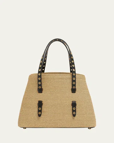 Alaïa Mina 25 Shoulder Bag In Paper Straw And Leather In Naturel