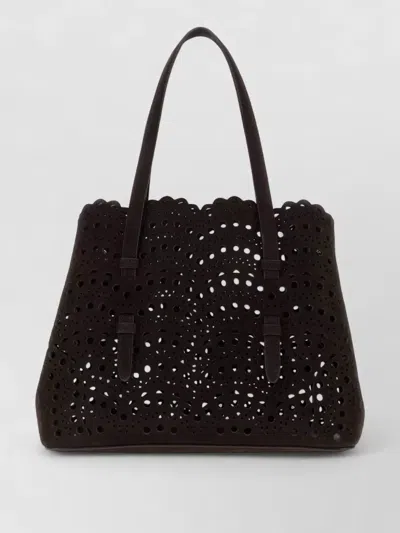 Alaïa Mina 25 Suede Tote Handbag Cutout Design In Black