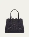 Alaïa Mina 25 Tote Bag In Perforated Nubuck Leather In 530  Bleu Fonce
