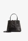 Alaïa Mina 25 Tote Bag In Vienne Wave Calfskin In Black