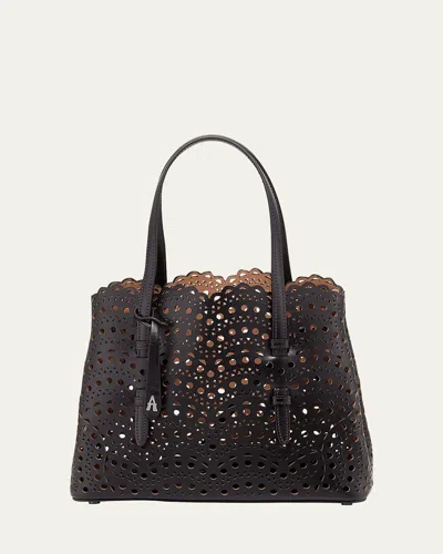 Alaïa Mina 25 Tote Bag In Vienne Wave Perforated Leather In Black