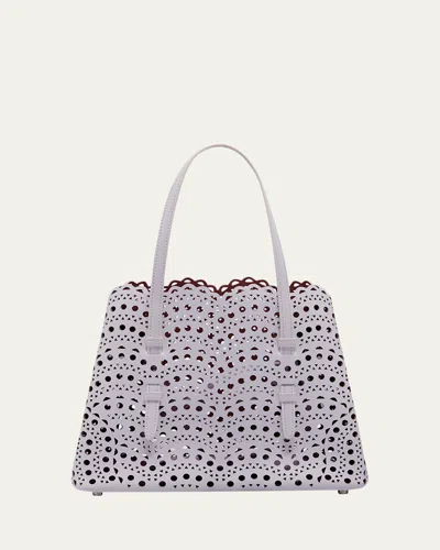 Alaïa Mina 25 Tote Bag In Vienne Wave Perforated Leather In Bleu Lavander