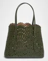 Alaïa Mina 25 Tote Bag In Vienne Wave Perforated Leather In Green