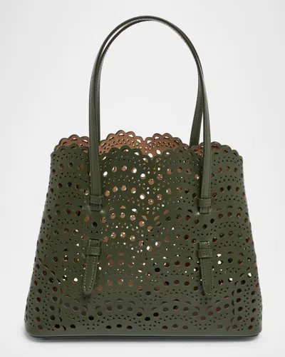 Alaïa Mina 25 Tote Bag In Vienne Wave Perforated Leather In Green
