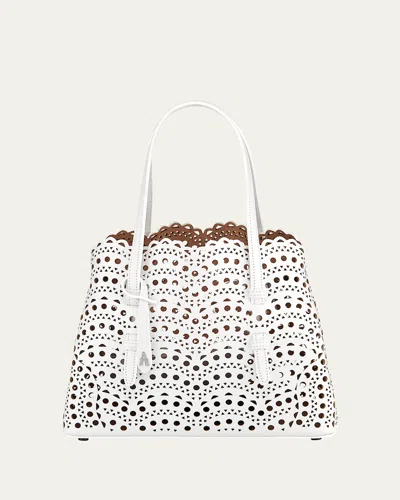 Alaïa Mina 25 Tote Bag In Vienne Wave Perforated Leather In White