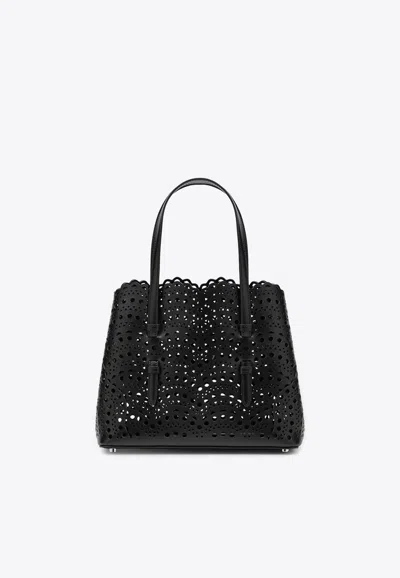 Alaïa Mina 25 Vienne Calfskin Tote Bag In Black