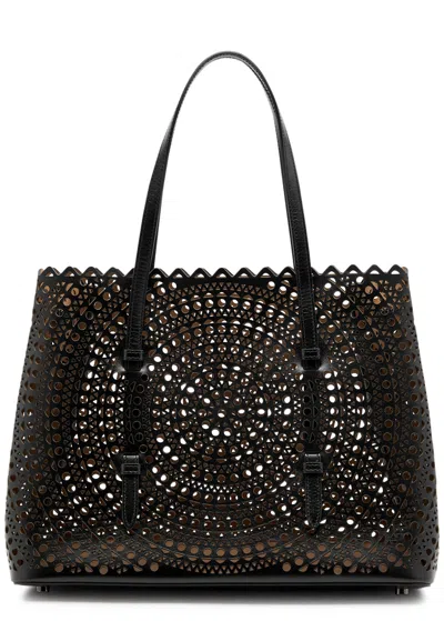 Alaïa Mina 32 Laser-cut Leather Tote In Black