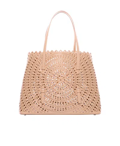 Alaïa Mina 32 Tote Bag In Nude