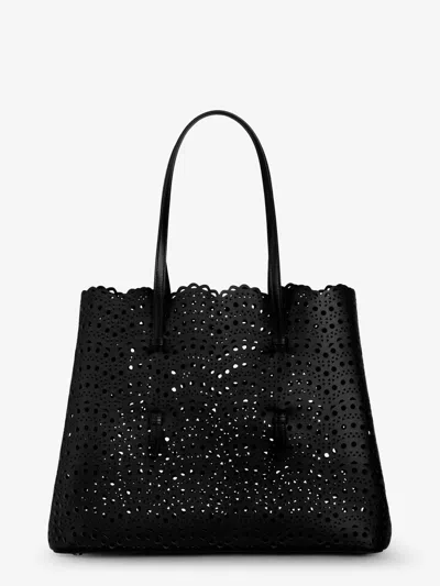 Alaïa Mina 37 Leather Shoulder Bag With Vienne Motif In Black