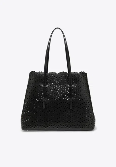 Alaïa Mina 37 Vienne Calfskin Tote Bag In Black