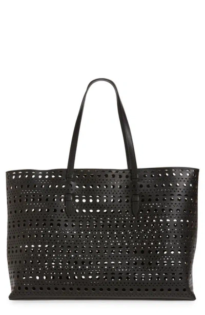 Alaïa Mina 44 Perforated Leather Tote In Noir