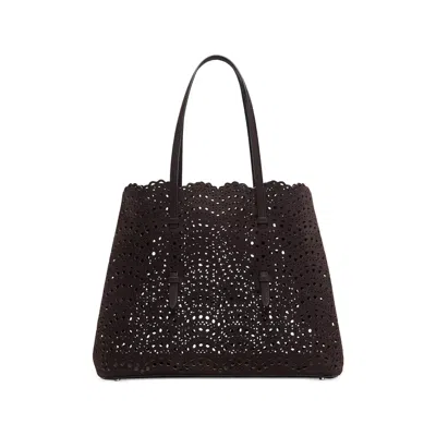 Alaïa Mina Laser-cut Nubuck Tote Bag In Brown