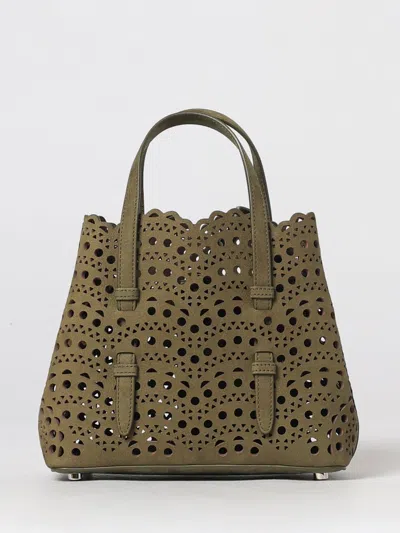 Alaïa Mina Perforated Nubuck Handbag With Removable Pouch In Forest Green