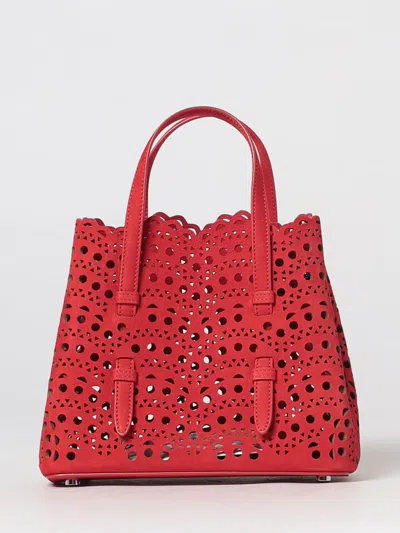Alaïa Mina Perforated Nubuck Handbag With Removable Pouch In Red