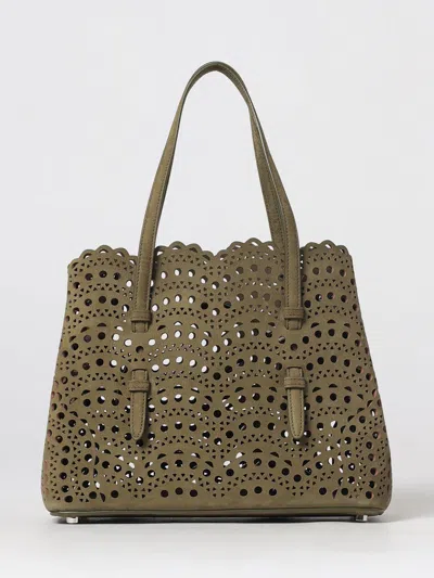 Alaïa Mina Perforated Suede Shoulder Bag With Removable Pouch In Green