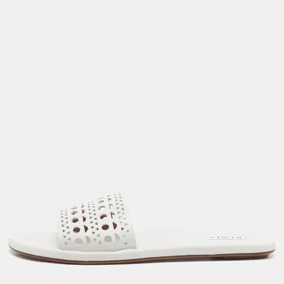 Pre-owned Alaïa Mina Vienne Size 40 White Perforated Leather Flat Slide