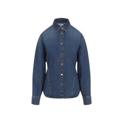 ALAÏA ALAÏA MINERAL BLUE COTTON CURVED SHIRT WITH POINTED COLLAR