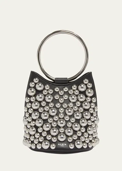 Alaïa Mini Bubble Ring Bucket Bag In Leather In Black