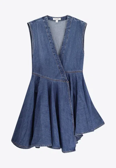 ALAÏA MINI DENIM WRAP DRESS