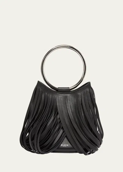 Alaïa Mini Ring Fringe Bucket Bag In Leather In Black