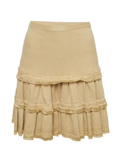Pre-owned Alaïa Mini Tiered Flared Skirt In 中性色
