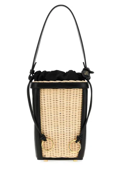 Alaïa Alaia Mini Two-tone Wicker And Leather Small Bucket Handbag In Brown