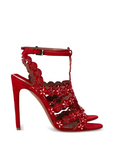 Pre-owned Alaïa Mirror-embellished Suede Sandals In Red
