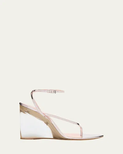 Alaïa Mirrored Leather Invisible Wedge Thong Sandals In Black