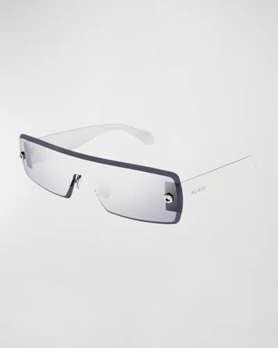 Alaïa Mirrored Metal Shield Sunglasses In Gray