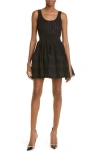 Alaïa Scoop Neck Elastic Waist Ribbed Skater Dress In Noir Alaia