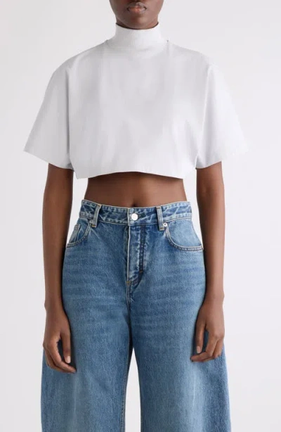 Alaïa Mock Neck Cotton Jersey Crop Top In White