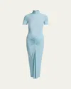 Alaïa Ruched Stretch-jersey Midi Dress In Blue
