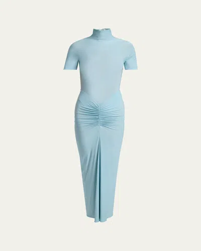Alaïa Mock Neck Draped Midi Dress In Blue