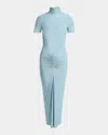 Alaïa Ruched Stretch-jersey Midi Dress In Blue
