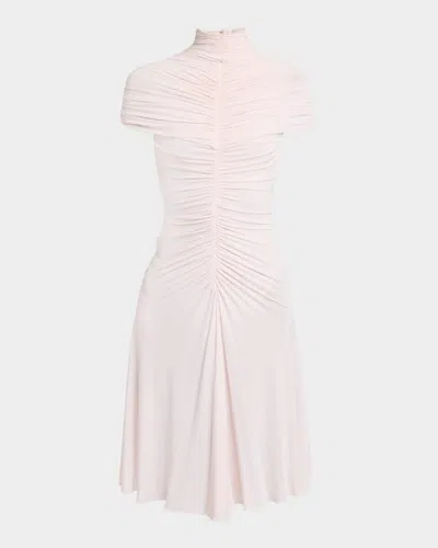 Alaïa Mock-neck Gathered Cap-sleeve Dress In Orchidee
