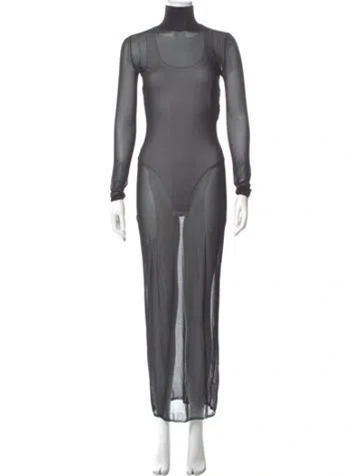 Pre-owned Alaïa Mock Neck Long Dress In Black