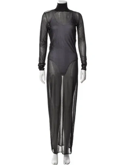 Pre-owned Alaïa Mock Neck Long Dress In Gray